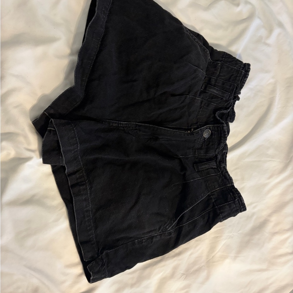 American Eagle Outfitters Black High-Waist Paperbag Shorts‎